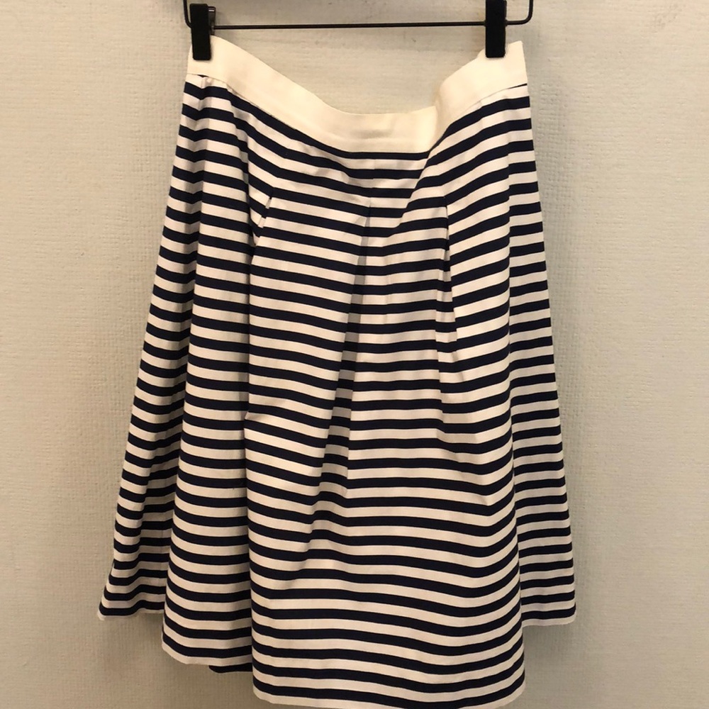 LOFT Blue and White striped A-line Pleated Skirt